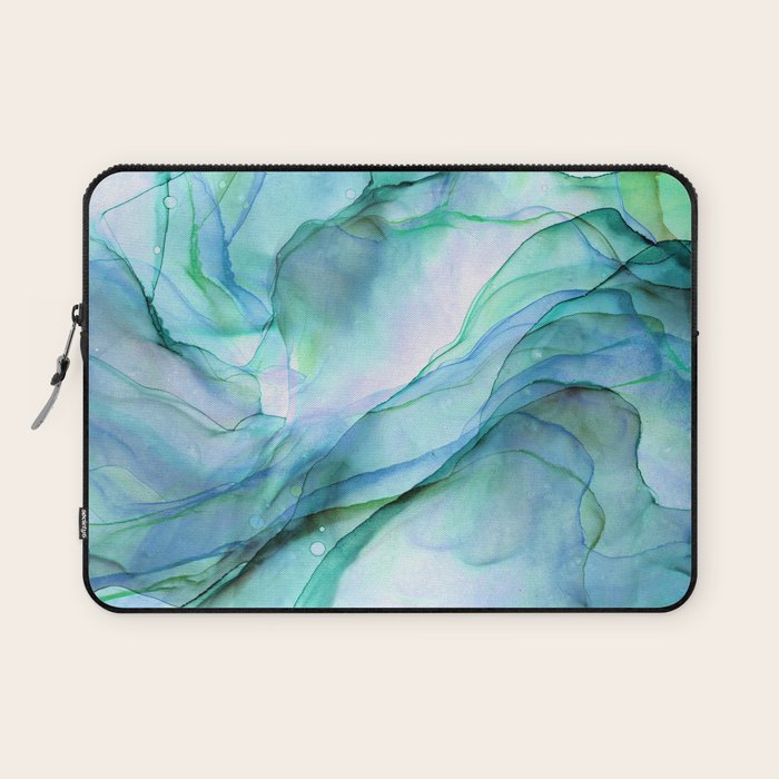 Aqua Turquoise Teal Abstract Ink Painting Laptop Sleeve Gallery Image 1