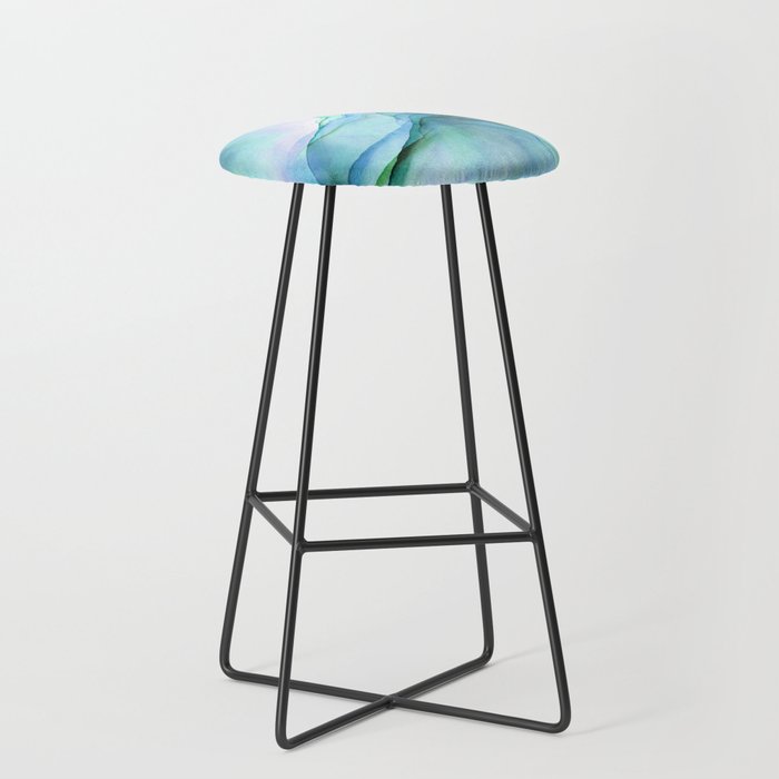 Aqua Turquoise Teal Abstract Ink Painting Stool Gallery Image 1