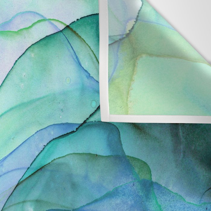 Aqua Turquoise Teal Abstract Ink Painting Wall Tapestry Gallery Image 3