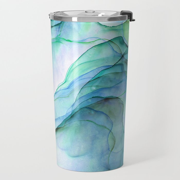 Aqua Turquoise Teal Abstract Ink Painting Travel Mug Gallery Image 2