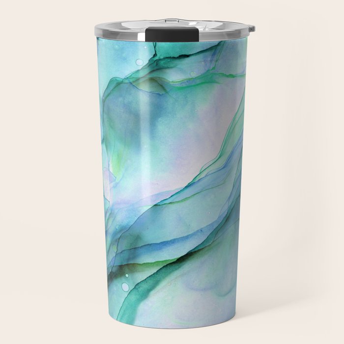 Aqua Turquoise Teal Abstract Ink Painting Travel Mug Gallery Image 1