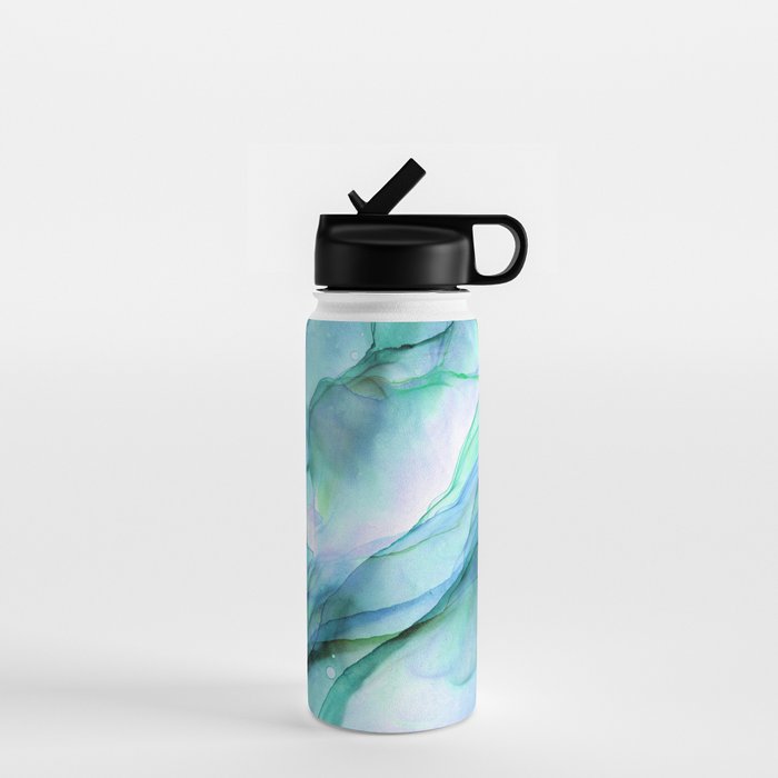Aqua Turquoise Teal Abstract Ink Painting Water Bottle Gallery Image 1
