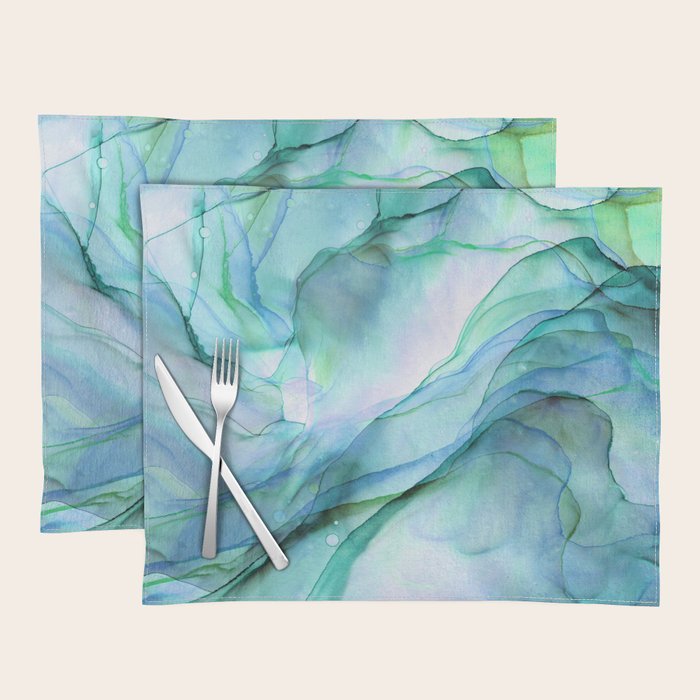 Aqua Turquoise Teal Abstract Ink Painting Placemat Gallery Image 1