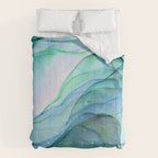 Aqua Turquoise Teal Abstract Ink Painting Comforter Gallery Image 6