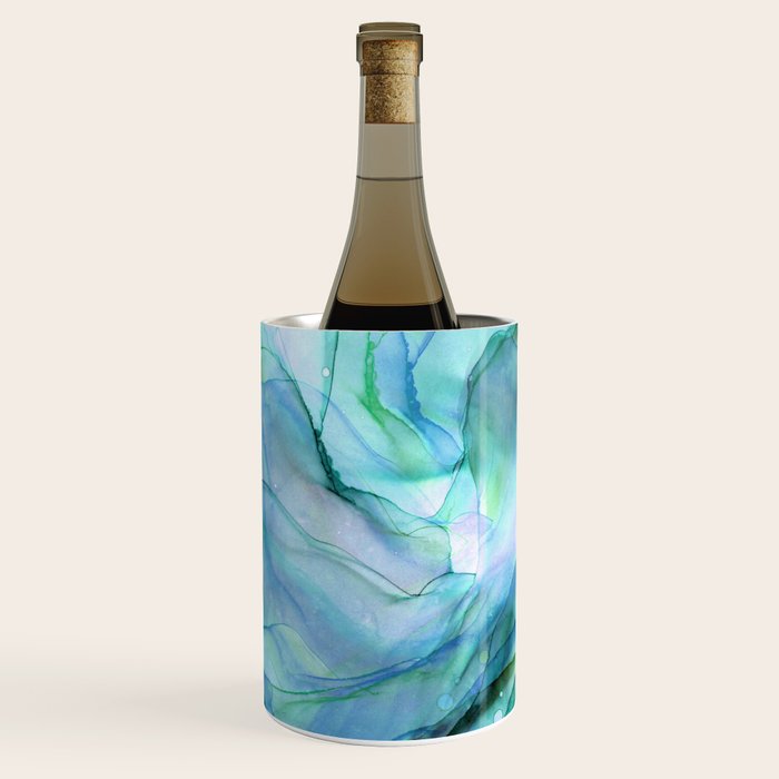 Aqua Turquoise Teal Abstract Ink Painting Wine Chiller Gallery Image 2