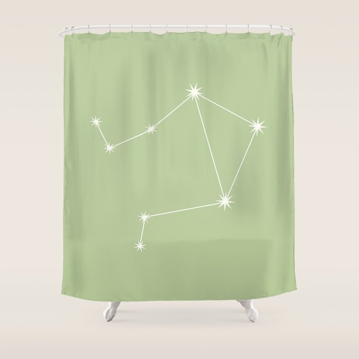 Libra Zodiac Star Constellation Line Art Soft Green Shower Curtain Gallery Image 1