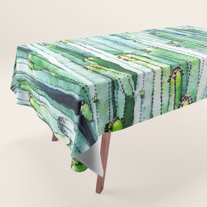 Lost Cactus, Watercolor Nature Painting, Botanical Neutral Illustration Minimal Drawing Jungle Tablecloth Gallery Image 1