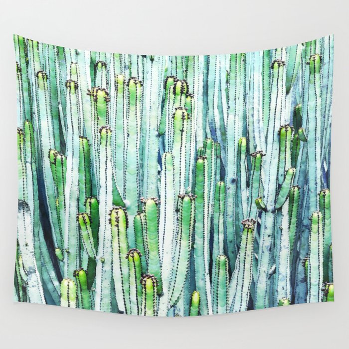 Lost Cactus, Watercolor Nature Painting, Botanical Neutral Illustration Minimal Drawing Jungle Wall Tapestry Gallery Image 4