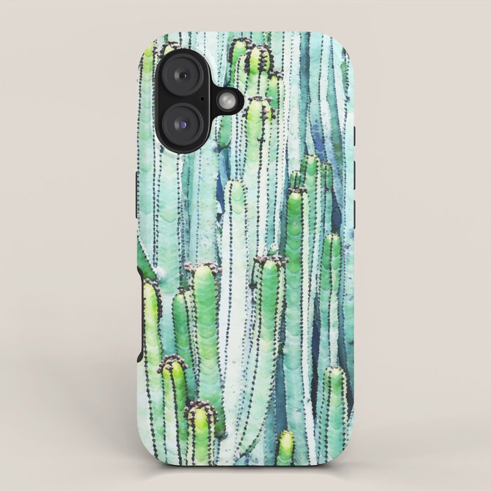 Lost Cactus, Watercolor Nature Painting, Botanical Neutral Illustration Minimal Drawing Jungle iPhone Case Gallery Image 1