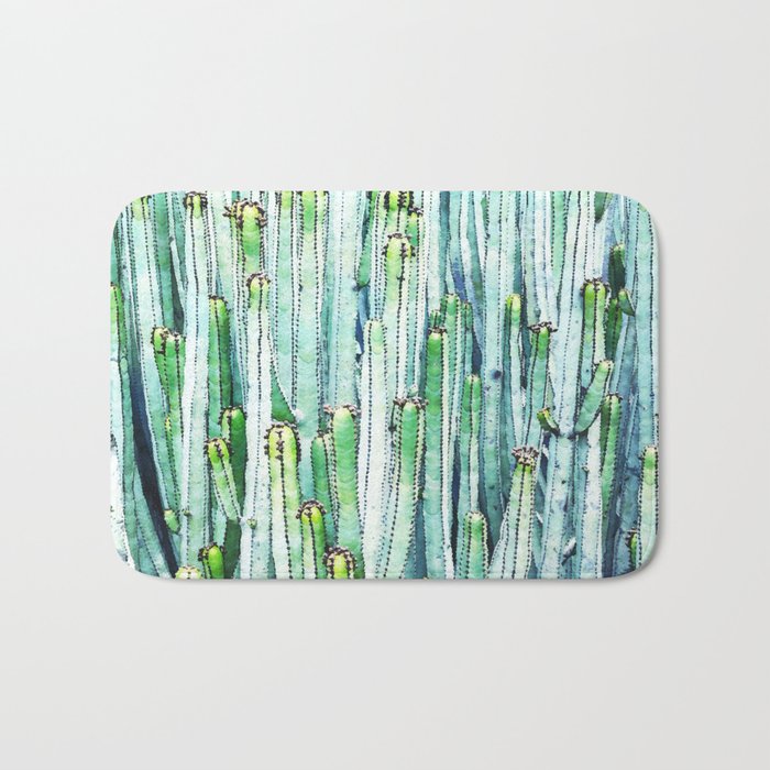 Lost Cactus, Watercolor Nature Painting, Botanical Neutral Illustration Minimal Drawing Jungle Bath Mat Gallery Image 1