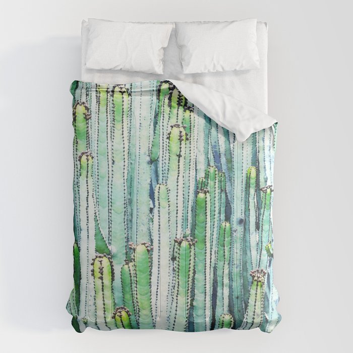 Lost Cactus, Watercolor Nature Painting, Botanical Neutral Illustration Minimal Drawing Jungle Comforter Gallery Image 6