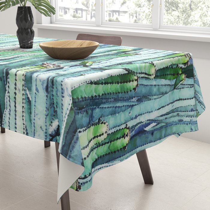 Lost Cactus, Watercolor Nature Painting, Botanical Neutral Illustration Minimal Drawing Jungle Tablecloth Gallery Image 3