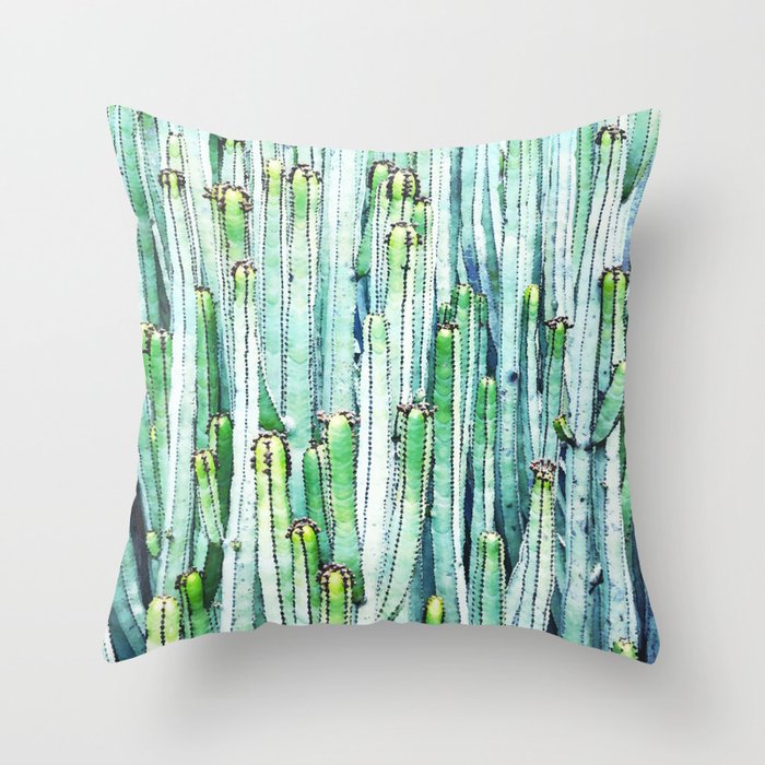 Lost Cactus, Watercolor Nature Painting, Botanical Neutral Illustration Minimal Drawing Jungle Throw Pillow Gallery Image 1