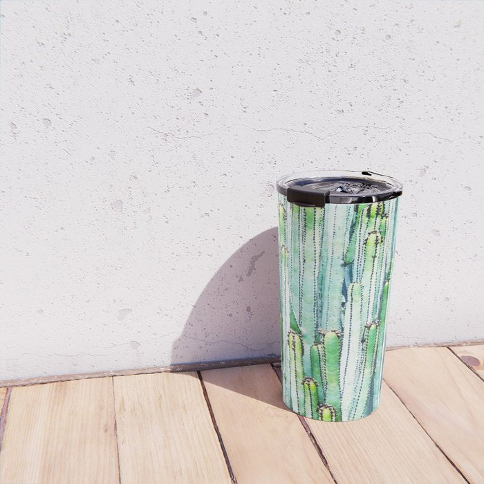 Lost Cactus, Watercolor Nature Painting, Botanical Neutral Illustration Minimal Drawing Jungle Travel Mug Gallery Image 4