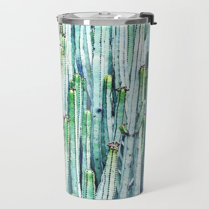 Lost Cactus, Watercolor Nature Painting, Botanical Neutral Illustration Minimal Drawing Jungle Travel Mug Gallery Image 2