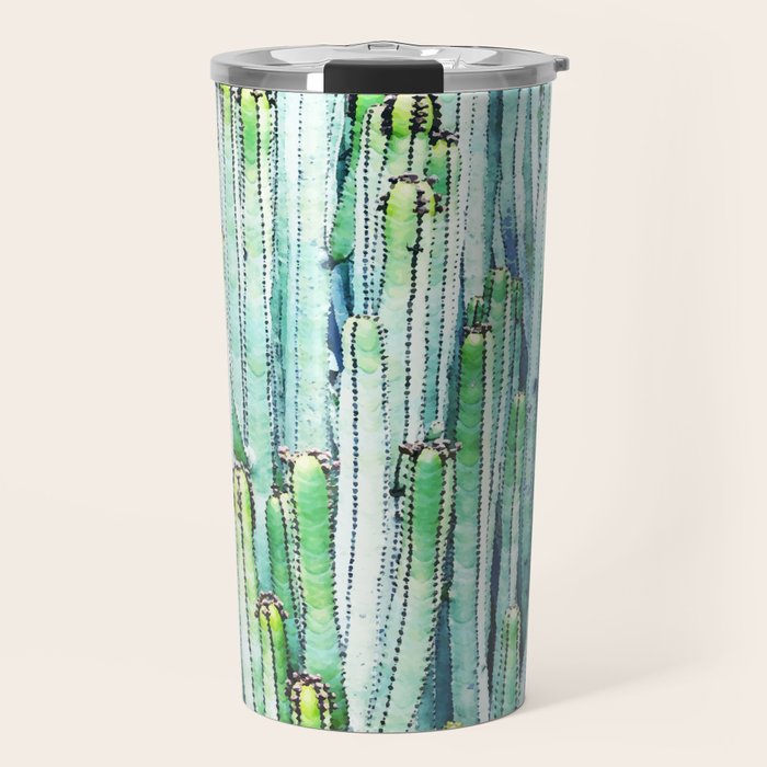 Lost Cactus, Watercolor Nature Painting, Botanical Neutral Illustration Minimal Drawing Jungle Travel Mug Gallery Image 1