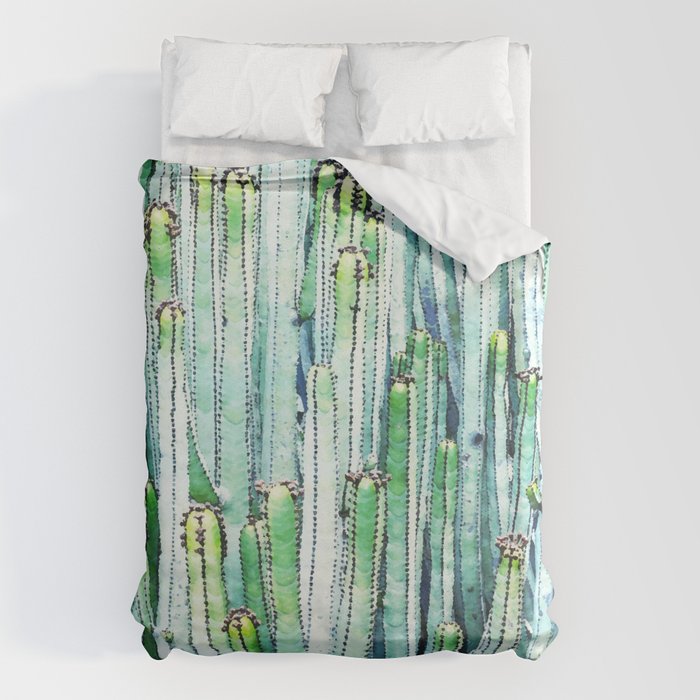 Lost Cactus, Watercolor Nature Painting, Botanical Neutral Illustration Minimal Drawing Jungle Duvet Cover Gallery Image 6