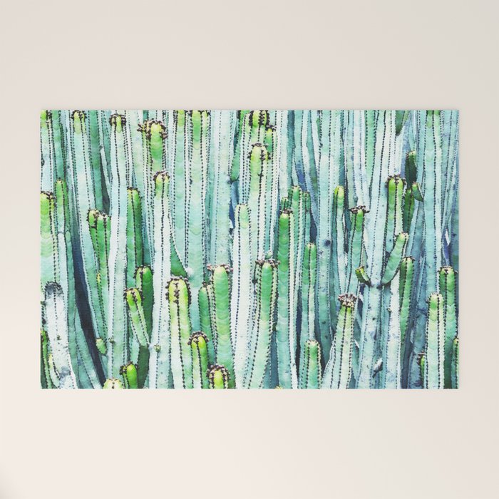 Lost Cactus, Watercolor Nature Painting, Botanical Neutral Illustration Minimal Drawing Jungle Welcome Mat Gallery Image 1