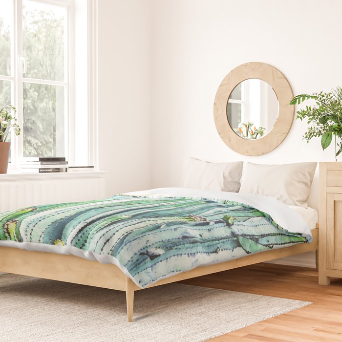 Lost Cactus, Watercolor Nature Painting, Botanical Neutral Illustration Minimal Drawing Jungle Duvet Cover Gallery Image 2