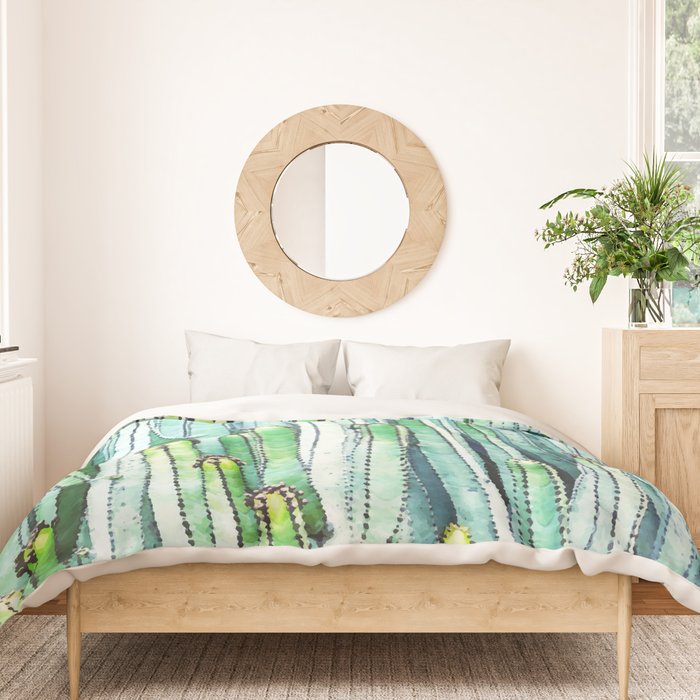 Lost Cactus, Watercolor Nature Painting, Botanical Neutral Illustration Minimal Drawing Jungle Duvet Cover Gallery Image 3