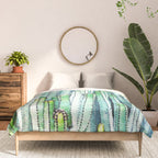 Lost Cactus, Watercolor Nature Painting, Botanical Neutral Illustration Minimal Drawing Jungle Comforter Gallery Image 3