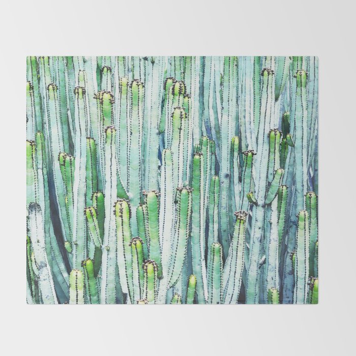 Lost Cactus, Watercolor Nature Painting, Botanical Neutral Illustration Minimal Drawing Jungle Throw Blanket Gallery Image 2
