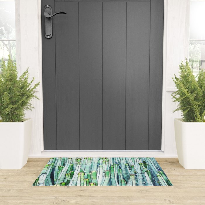 Lost Cactus, Watercolor Nature Painting, Botanical Neutral Illustration Minimal Drawing Jungle Welcome Mat Gallery Image 3