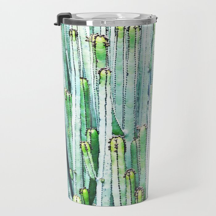 Lost Cactus, Watercolor Nature Painting, Botanical Neutral Illustration Minimal Drawing Jungle Travel Mug Gallery Image 3