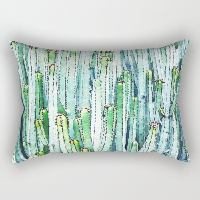 Lost Cactus, Watercolor Nature Painting, Botanical Neutral Illustration Minimal Drawing Jungle Rectangular Pillow Gallery Image 1
