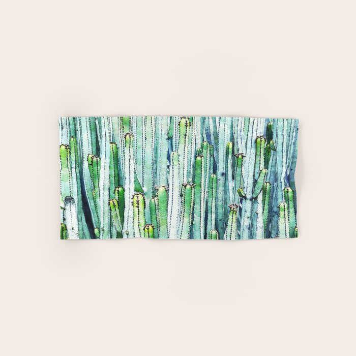 Lost Cactus, Watercolor Nature Painting, Botanical Neutral Illustration Minimal Drawing Jungle Bath Towel Gallery Image 1