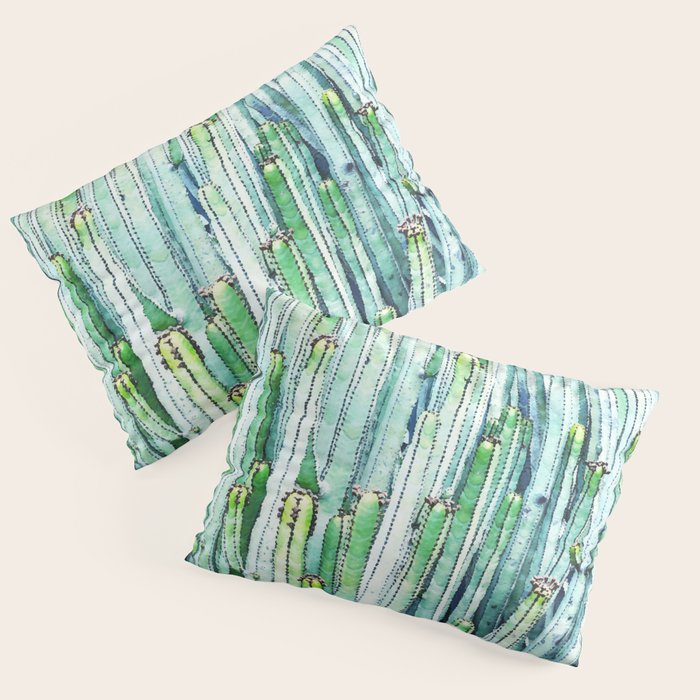 Lost Cactus, Watercolor Nature Painting, Botanical Neutral Illustration Minimal Drawing Jungle Pillow Sham Gallery Image 3