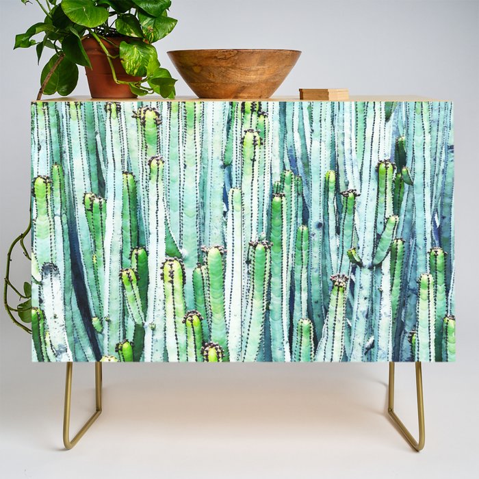 Lost Cactus, Watercolor Nature Painting, Botanical Neutral Illustration Minimal Drawing Jungle Credenza Gallery Image 1