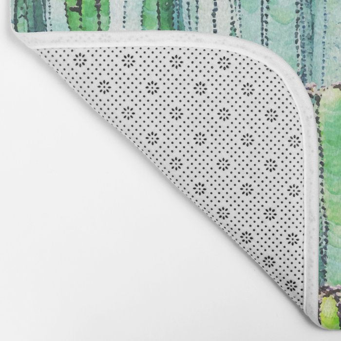 Lost Cactus, Watercolor Nature Painting, Botanical Neutral Illustration Minimal Drawing Jungle Bath Mat Gallery Image 2