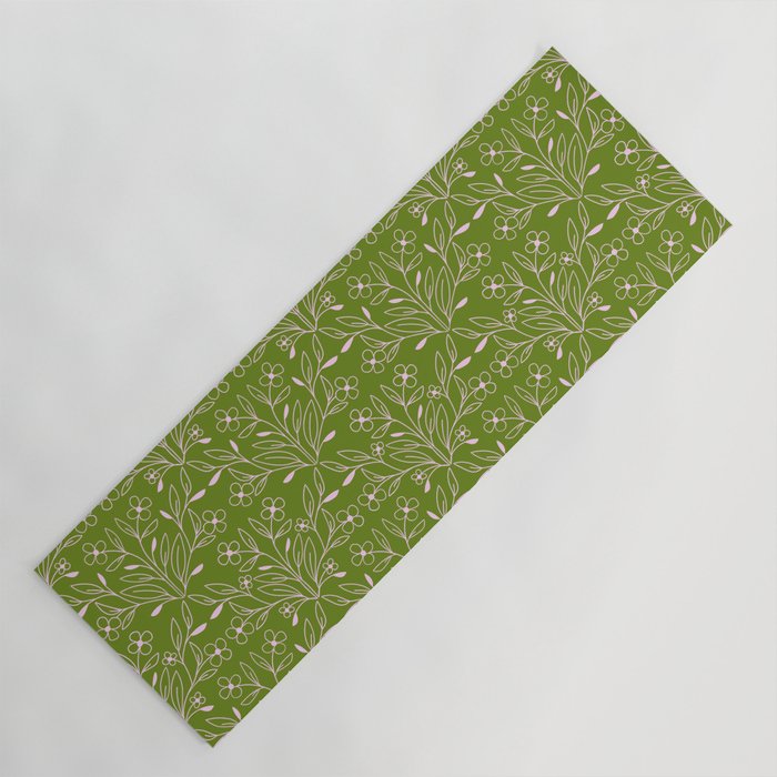 Playful Doodled Blooms Pattern - Green Yoga Mat Gallery Image 1