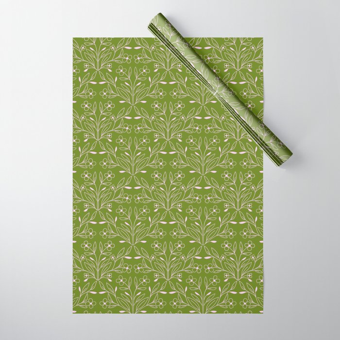 Playful Doodled Blooms Pattern - Green Wrapping Paper Gallery Image 1