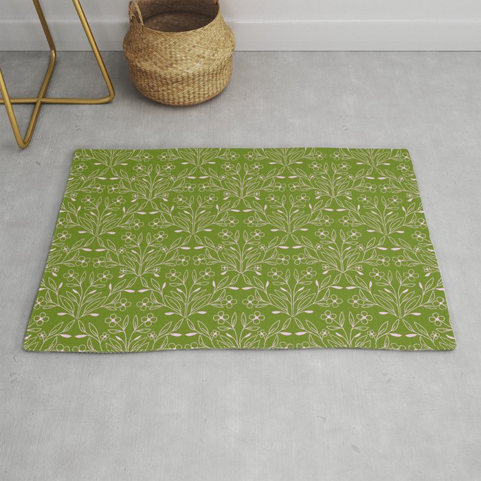 Playful Doodled Blooms Pattern - Green Rug Gallery Image 1