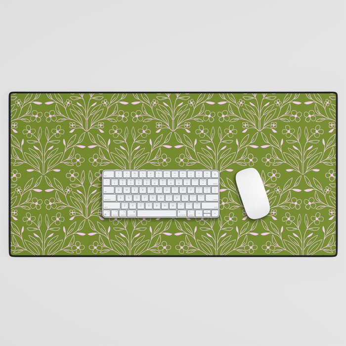 Playful Doodled Blooms Pattern - Green Desk Mat Gallery Image 1