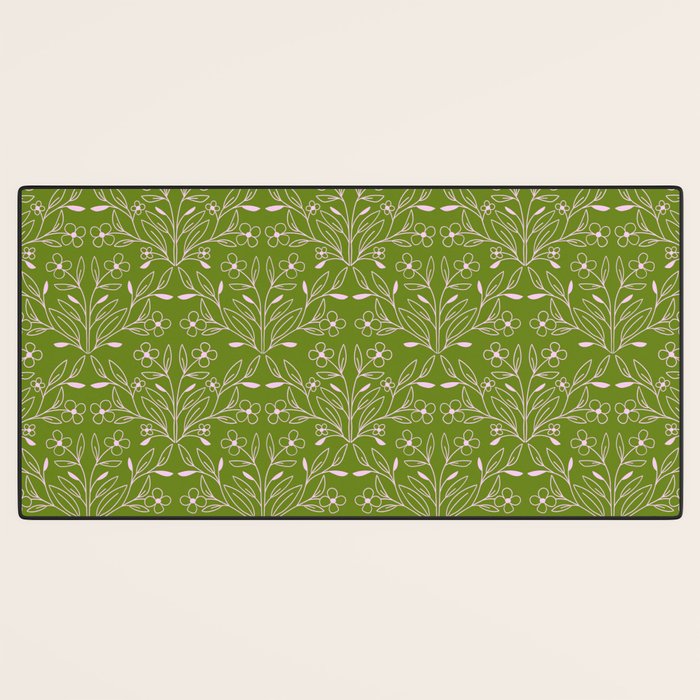 Playful Doodled Blooms Pattern - Green Desk Mat Gallery Image 3