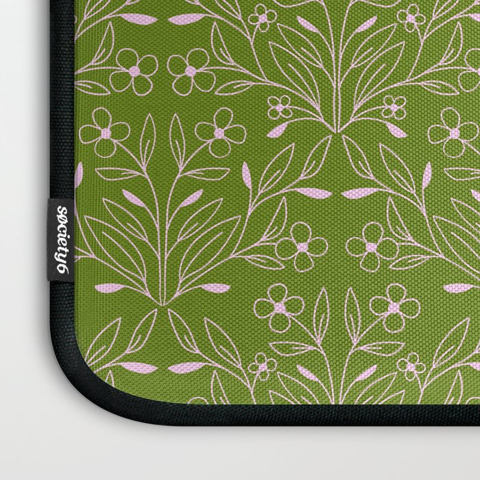 Playful Doodled Blooms Pattern - Green Laptop Sleeve Gallery Image 3
