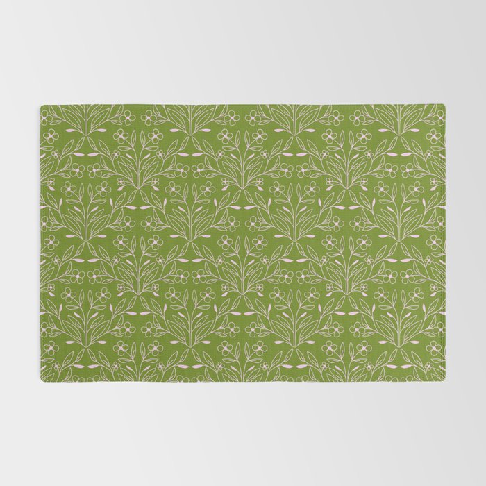 Playful Doodled Blooms Pattern - Green Rug Gallery Image 2