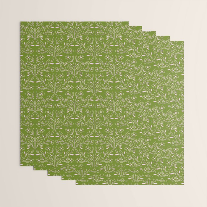 Playful Doodled Blooms Pattern - Green Wrapping Paper Gallery Image 3