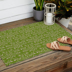 Playful Doodled Blooms Pattern - Green Outdoor Rug Gallery Image 2