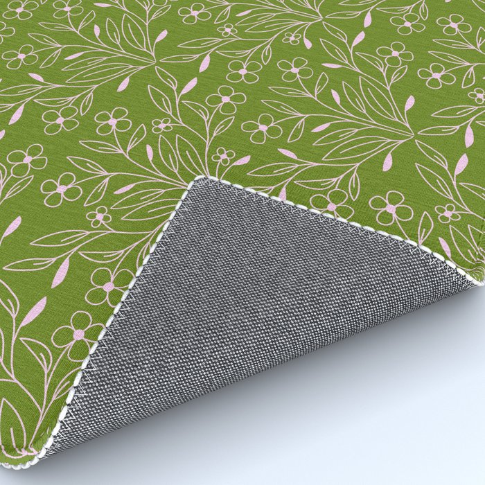 Playful Doodled Blooms Pattern - Green Rug Gallery Image 4