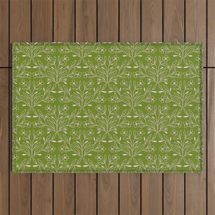 Playful Doodled Blooms Pattern - Green Outdoor Rug Gallery Image 1
