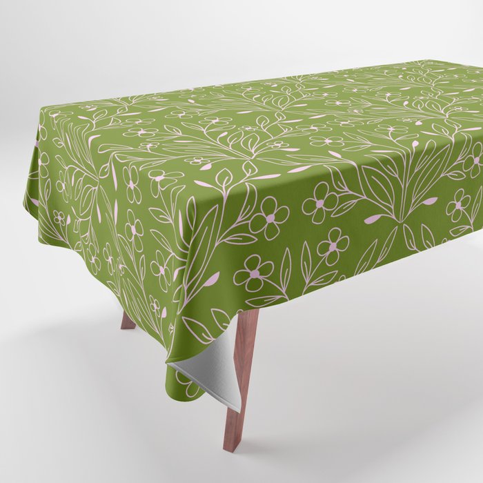 Playful Doodled Blooms Pattern - Green Tablecloth Gallery Image 1