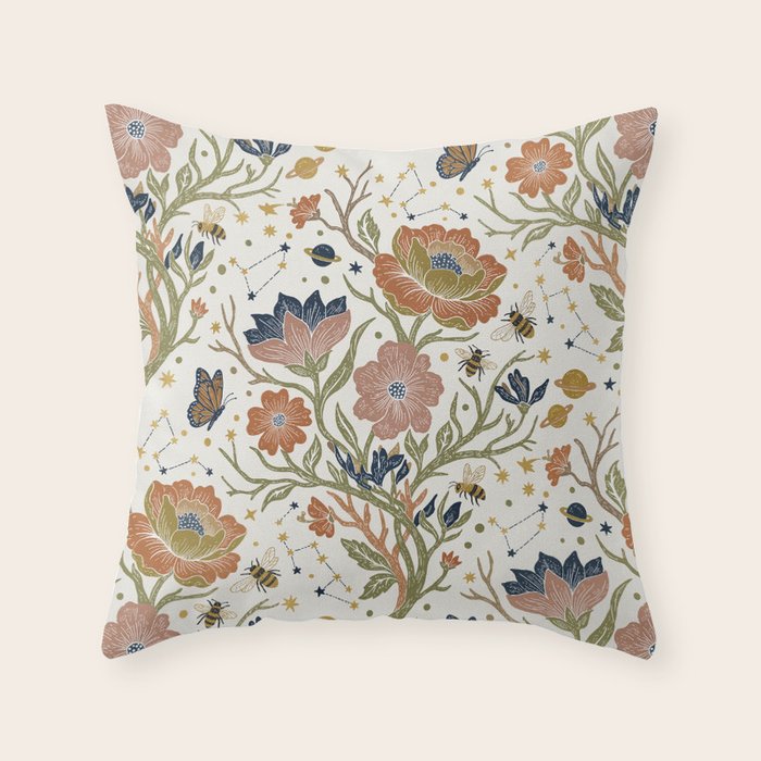 Boho Floral Galaxy Garden Throw Pillow Gallery Image 1