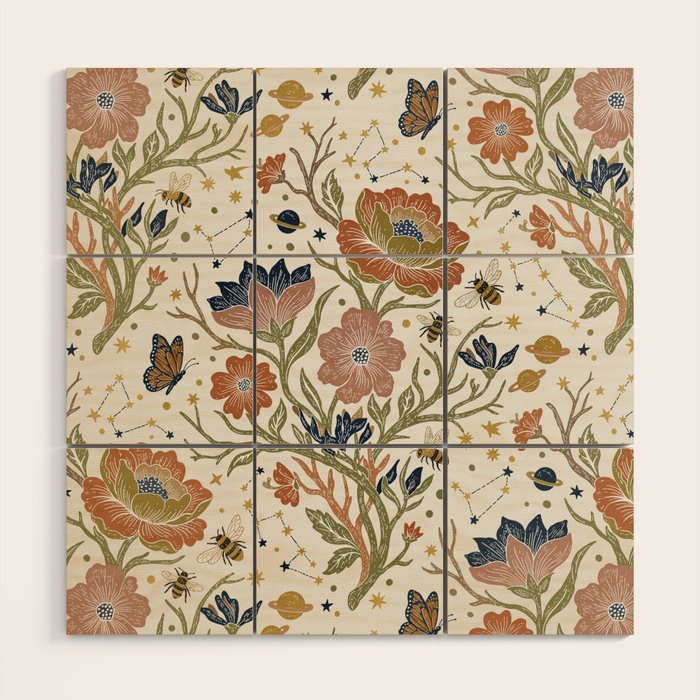 Boho Floral Galaxy Garden Wood Wall Art Gallery Image 1