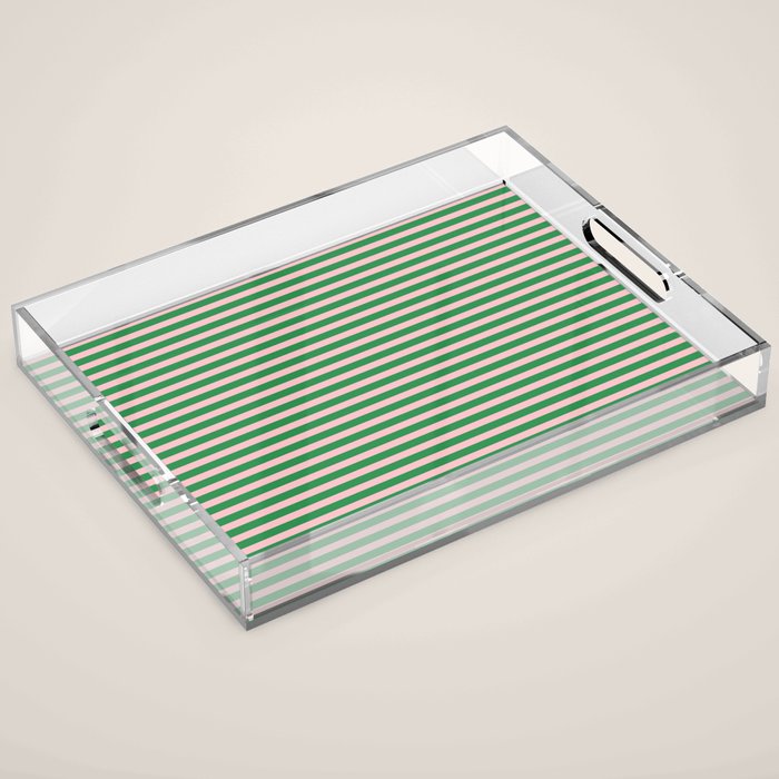 Narrow Stripes Green and Pink Pattern Acrylic Tray Gallery Image 1