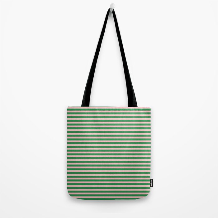 Narrow Stripes Green and Pink Pattern Tote Bag Gallery Image 2