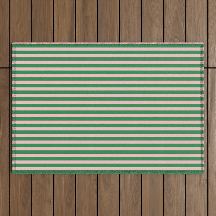Narrow Stripes Green and Pink Pattern Outdoor Rug Gallery Image 1